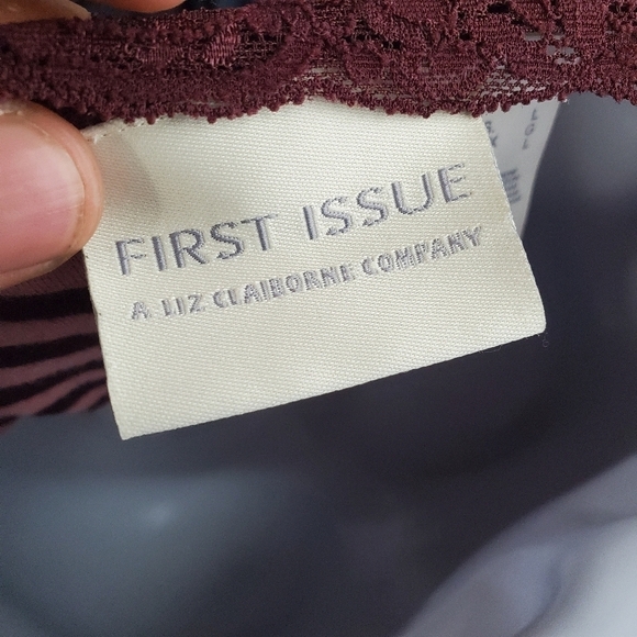 First Issue Liz Claiborne Knit 3/4 Sleeve Top Striped Shirt Women Large Maroon - Picture 5 of 7